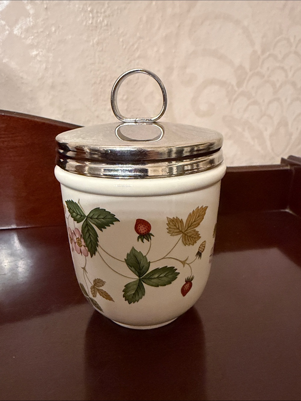 Wedgwood Wild Strawberry (Bone & Oven To Table) egg coddler with Silver Lid